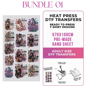 Heat Press DTF Transfered Gang Sheet